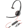 Poly Blackwire 3215 Monaural USB-C Headset +3.5mm Plug +USB-C/A Adapter
