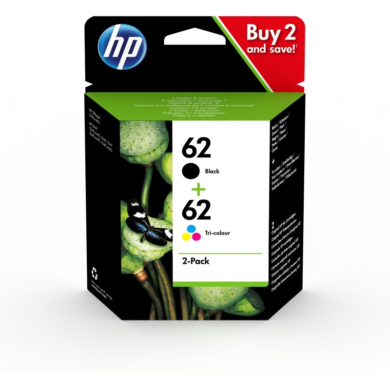 HP 62 pack de 2 cartouches authentiques d'encre noire   trois couleurs