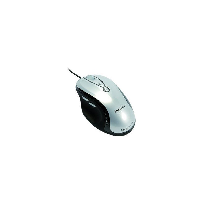 Dicota Attack - Souris - laser - 7 boutons - filaire - USB - noir, argenté(e)